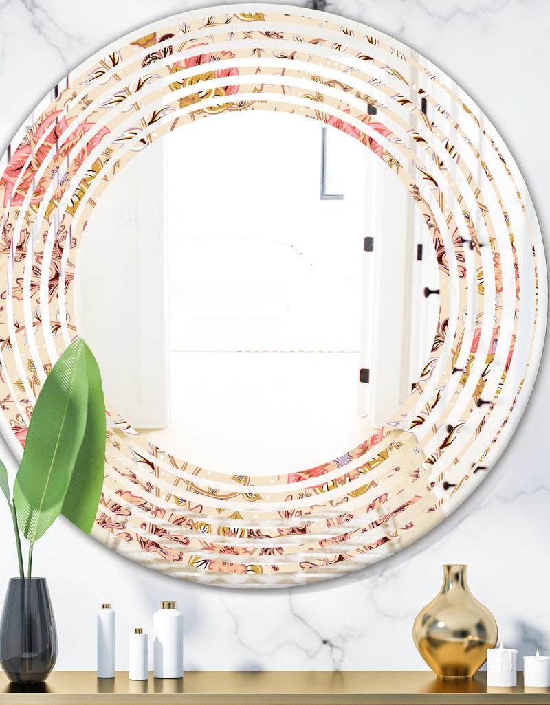 designq Oriental Floral Paisley - Modern Round or Oval Wall Mirror - Wave