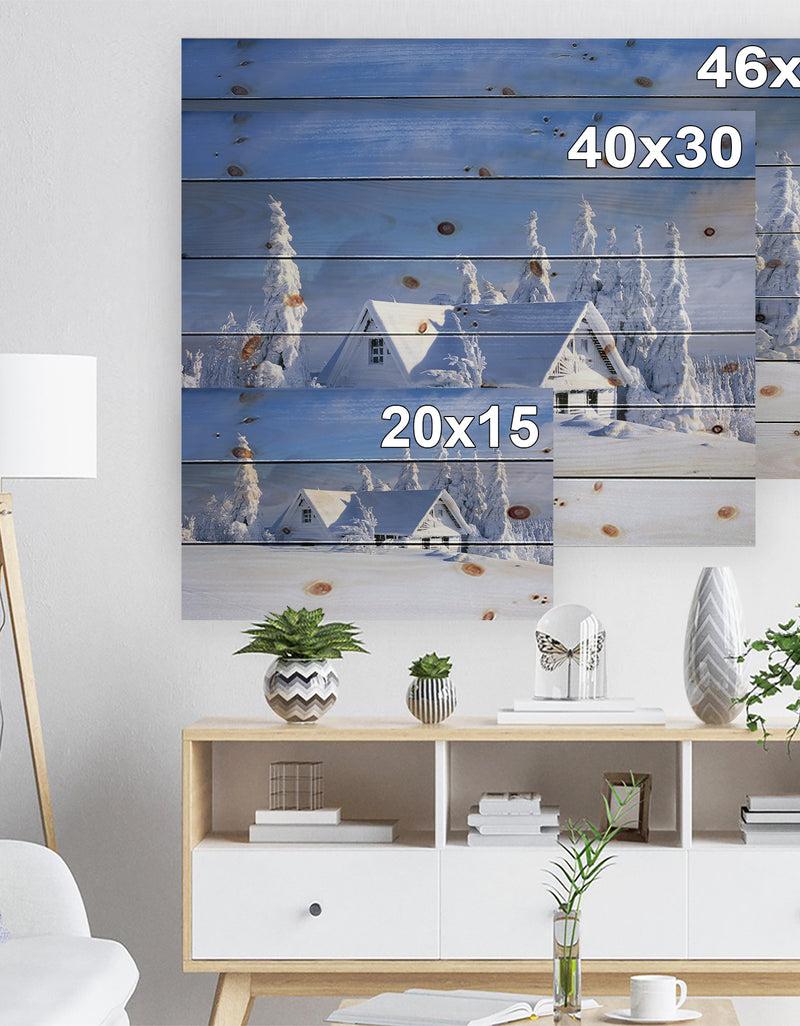 Designq Orlicke Hory Cottage In Winter - Landscape Photography Print On Natural Pine Wood