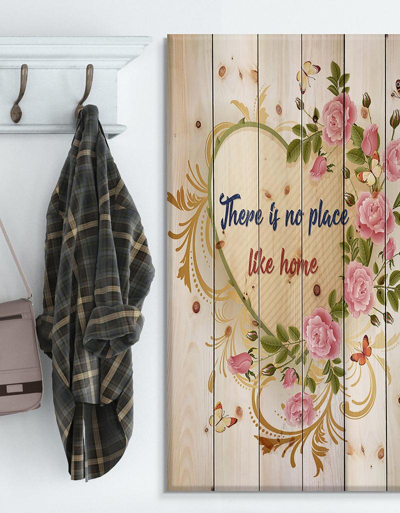 designq Our door is always open. Floral heart - Textual Entrance Art on Wood Wall Art