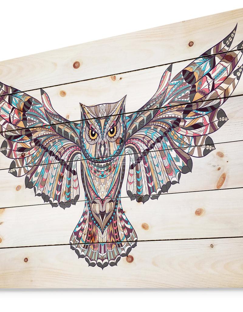 Designq Owl On The Grudge - Animals Painting Print On Natural Pine Wood