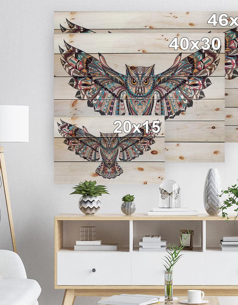 Designq Owl On The Grudge - Animals Painting Print On Natural Pine Wood