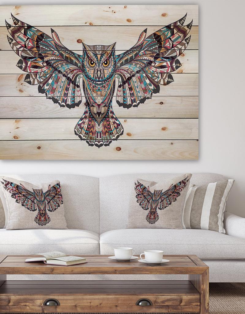 designq Owl on the Grudge - Animals Painting Print on Natural Pine Wood