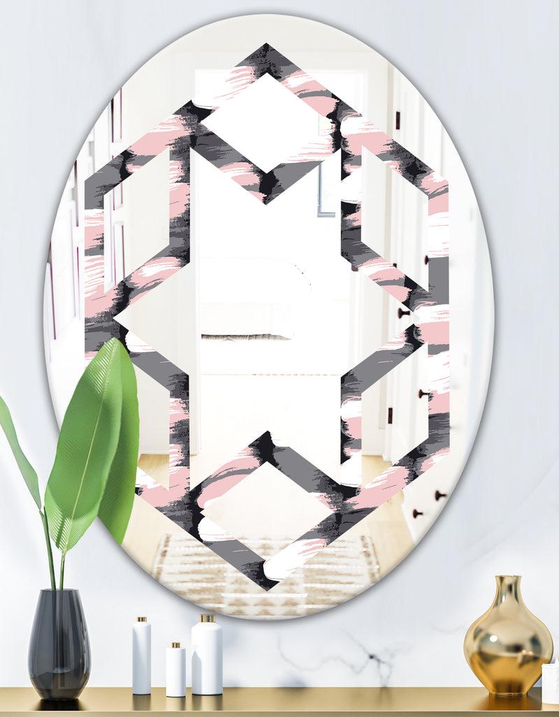 Designq Paint Brush Strokes Pattern - Modern Round Or Oval Wall Mirror - Hexagon Star