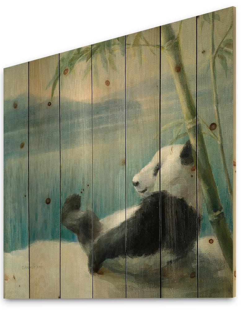 Designq Panda After A Long Day - Traditional Print On Natural Pine Wood