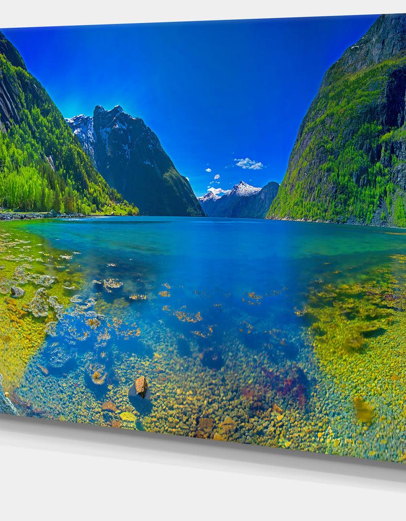 Designq Panoramic View Of Norwegian Fjord - Landscape Art Print Canvas