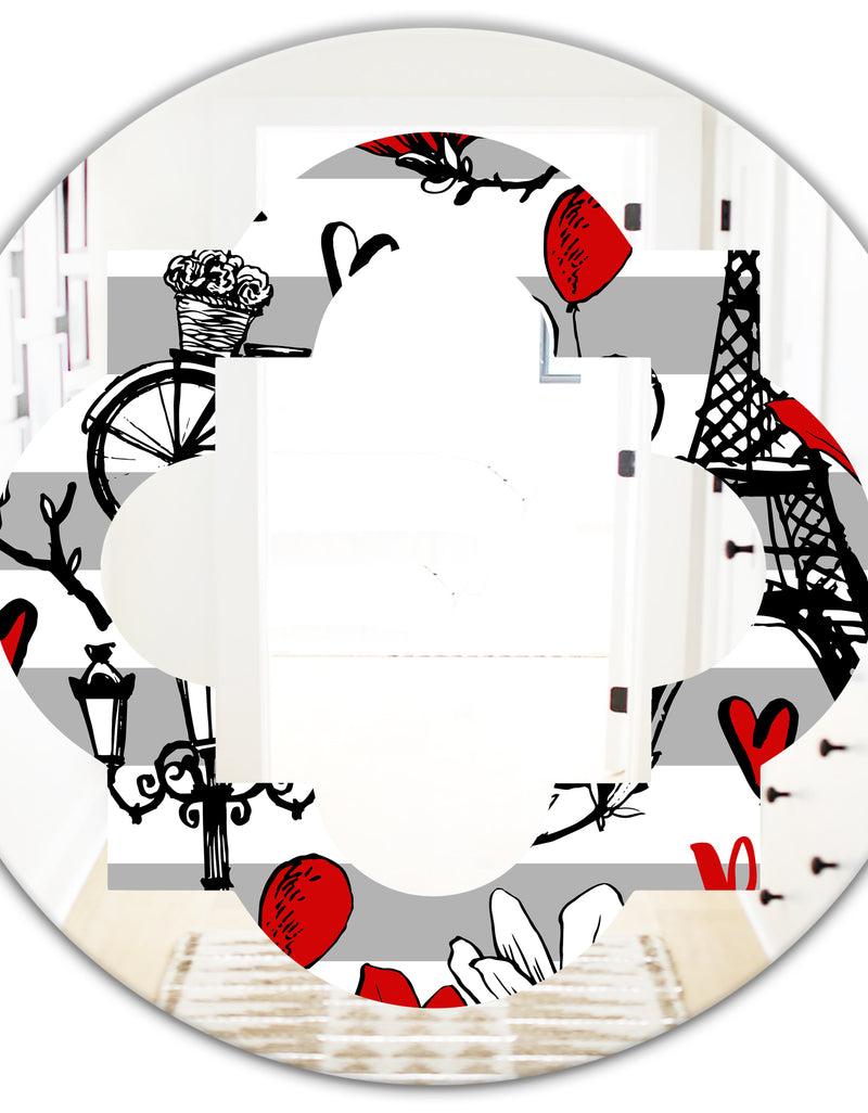 Designq Paris Eiffel Red Hearts II - Cottage Round Or Oval Wall Mirror - Quatrefoil