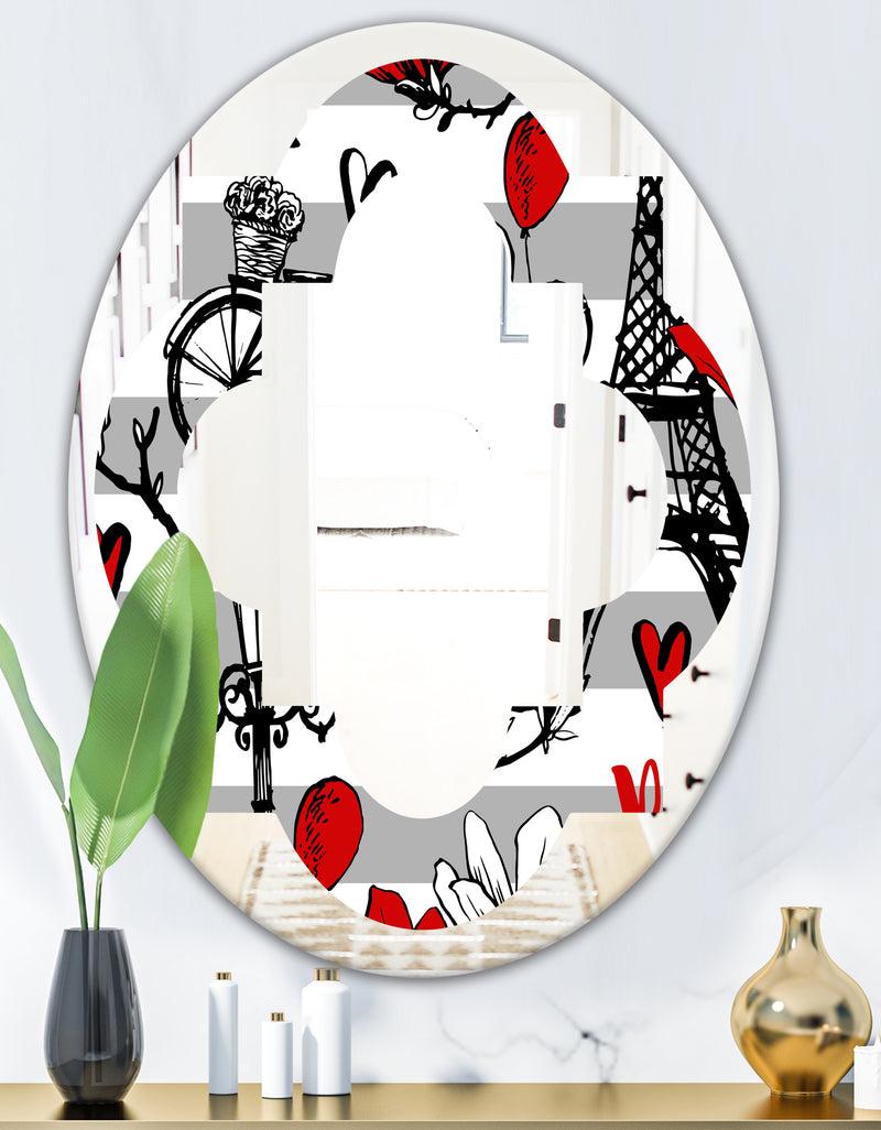 Designq Paris Eiffel Red Hearts II - Cottage Round Or Oval Wall Mirror - Quatrefoil