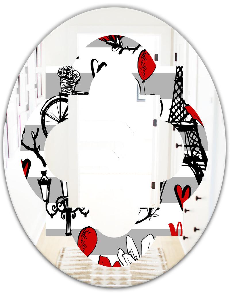 Designq Paris Eiffel Red Hearts II - Cottage Round Or Oval Wall Mirror - Quatrefoil