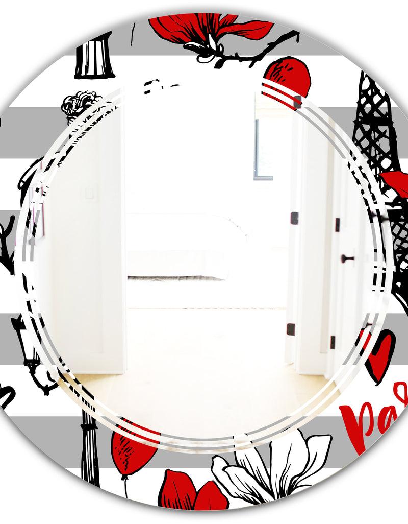 Designq Paris Eiffel Red Hearts II - Cottage Round Or Oval Wall Mirror - Triple C