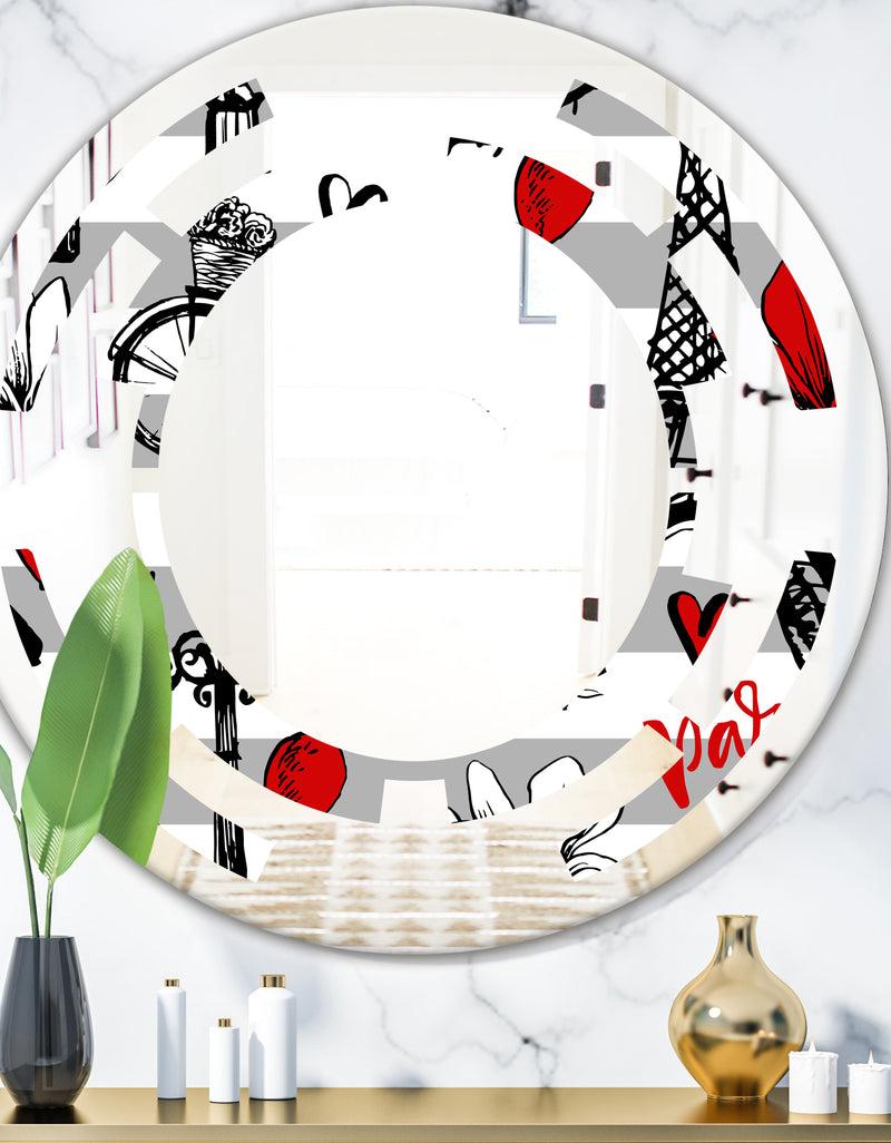 designq Paris Eiffel Red Hearts II - Cottage Round or Oval Wall Mirror - Space