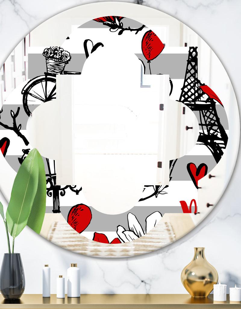 designq Paris Eiffel Red Hearts II - Cottage Round or Oval Wall Mirror - Quatrefoil
