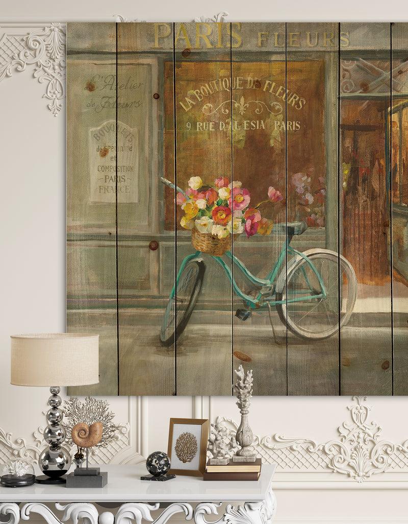designq Paris French Flowershop - Traditional Print on Natural Pine Wood