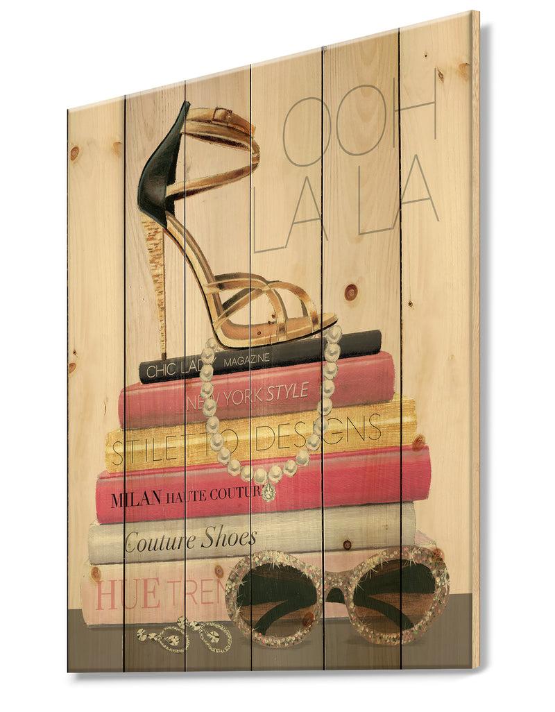 Designq Paris Glamourous Gold Style II - Fashion Print On Natural Pine Wood