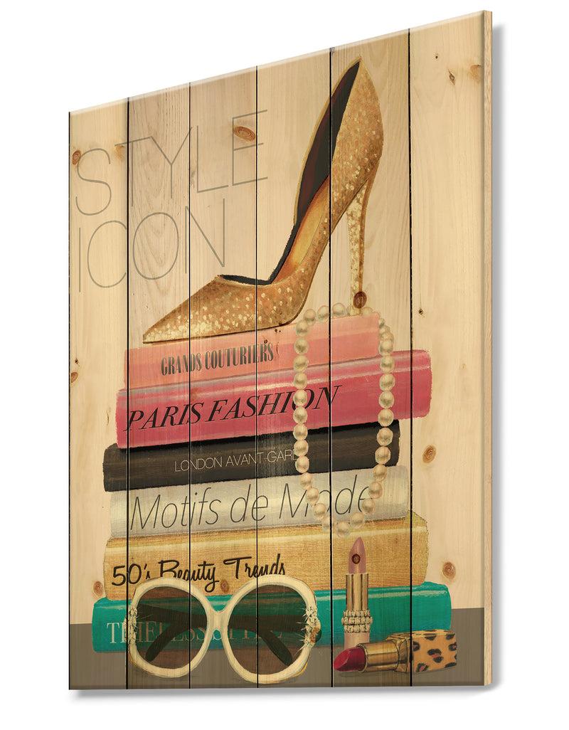 Designq Paris Glamourous Gold Style IV - Fashion Print On Natural Pine Wood
