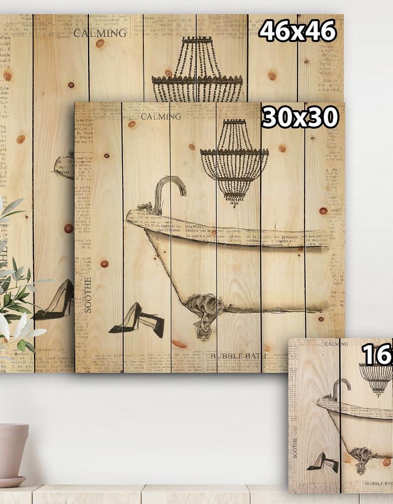Designq Paris Hotel Bathroom VI - Traditional Bathroom Print On Natural Pine Wood