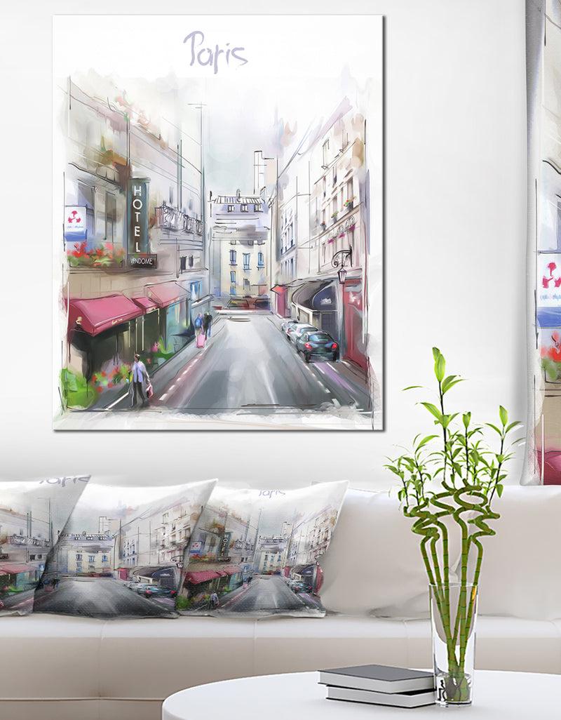 designq Paris Illustration - Cityscape Digital Canvas Art Print