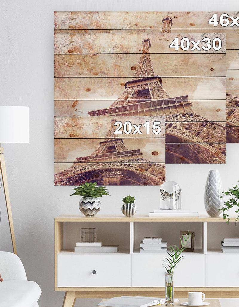 Designq Paris Paris Eiffel TowerParis Postcard Design - Cityscape Print On Natural Pine Wood