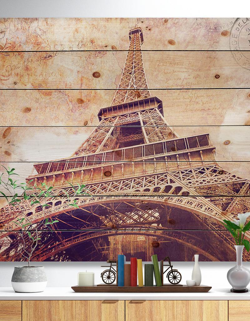 designq Paris Paris Eiffel TowerParis Postcard Design - Cityscape Print on Natural Pine Wood