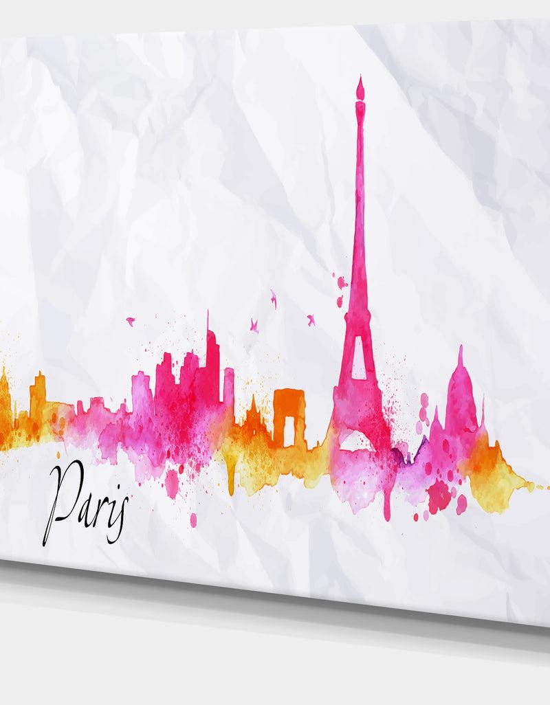 Designq Paris Pink Silhouette - Cityscape Painting Canvas Print