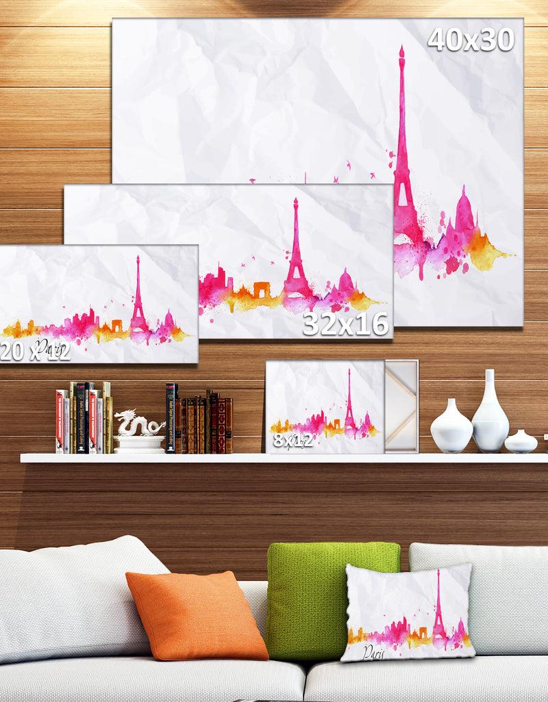 Designq Paris Pink Silhouette - Cityscape Painting Canvas Print