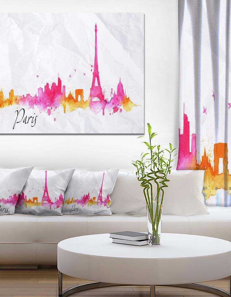 designq Paris Pink Silhouette - Cityscape Painting Canvas Print