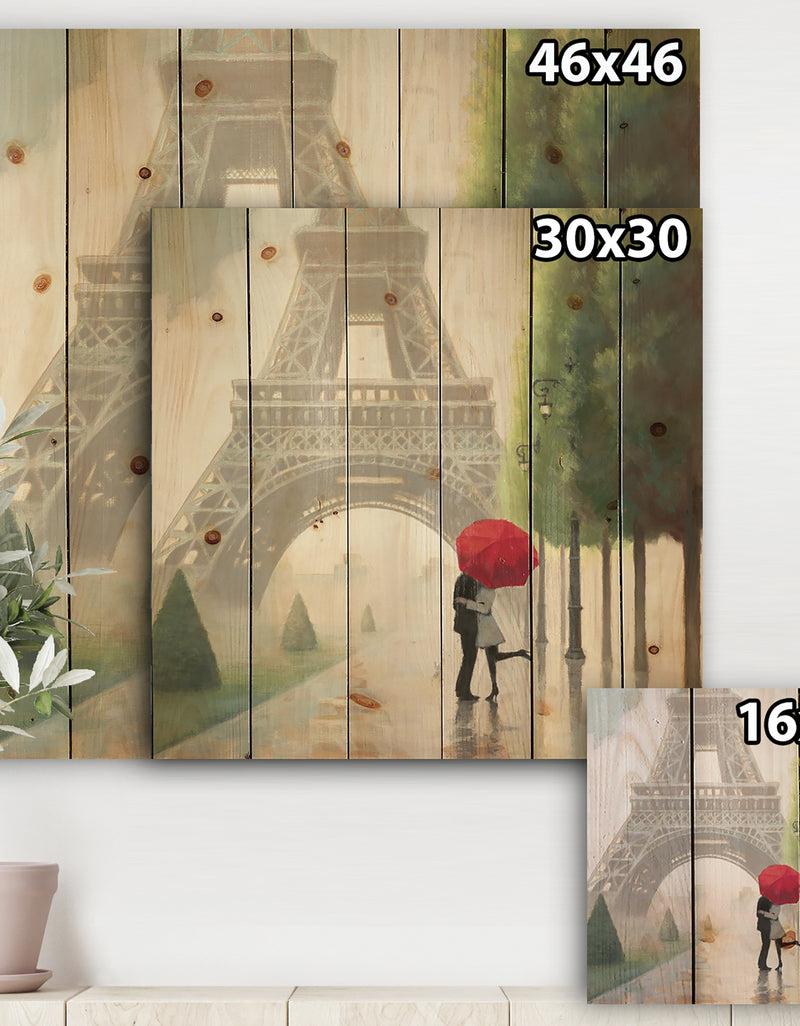 Designq Paris Romance Couples III - French Country Print On Natural Pine Wood