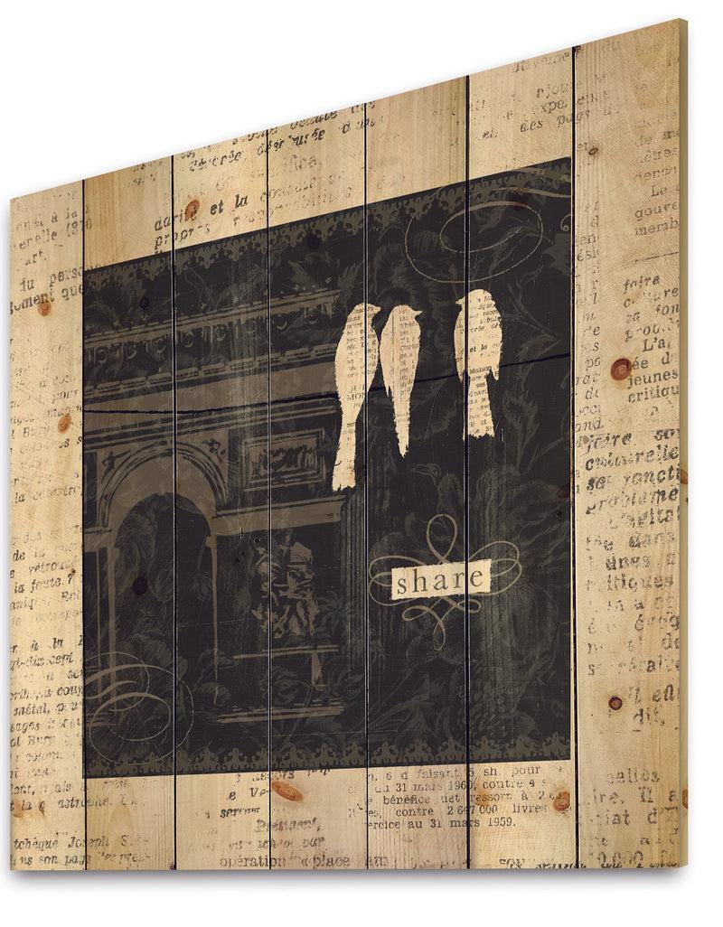 Designq Paris Vintage Collage I - French Country Print On Natural Pine Wood