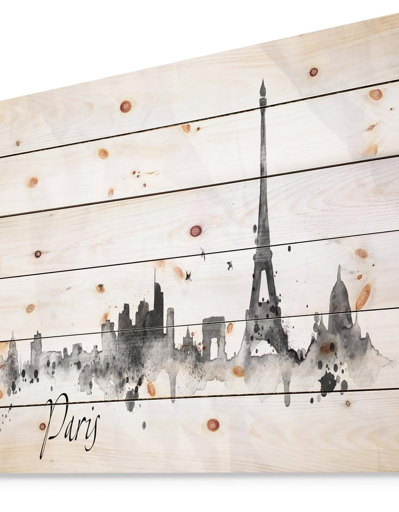 Designq Paris With Eiffel Silhouette - Cityscape Print On Natural Pine Wood