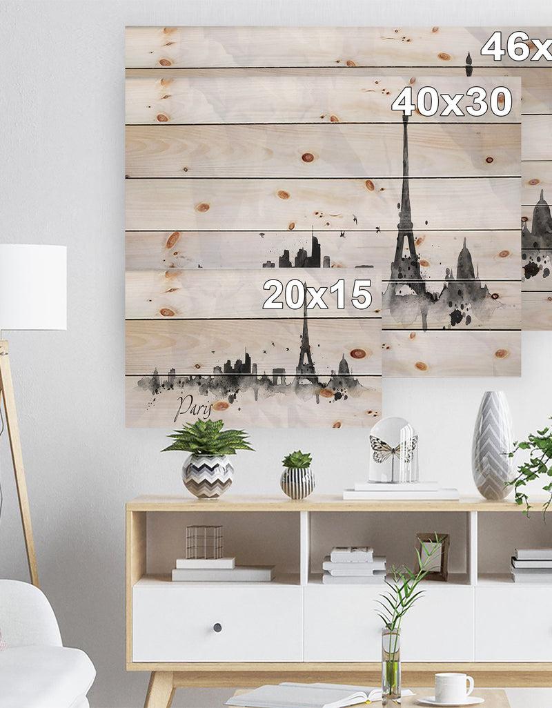 Designq Paris With Eiffel Silhouette - Cityscape Print On Natural Pine Wood