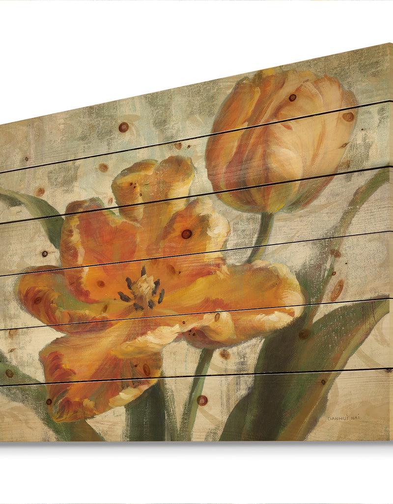Designq Parrot Tulips I On Ivory - Cabin & Lodge Print On Natural Pine Wood