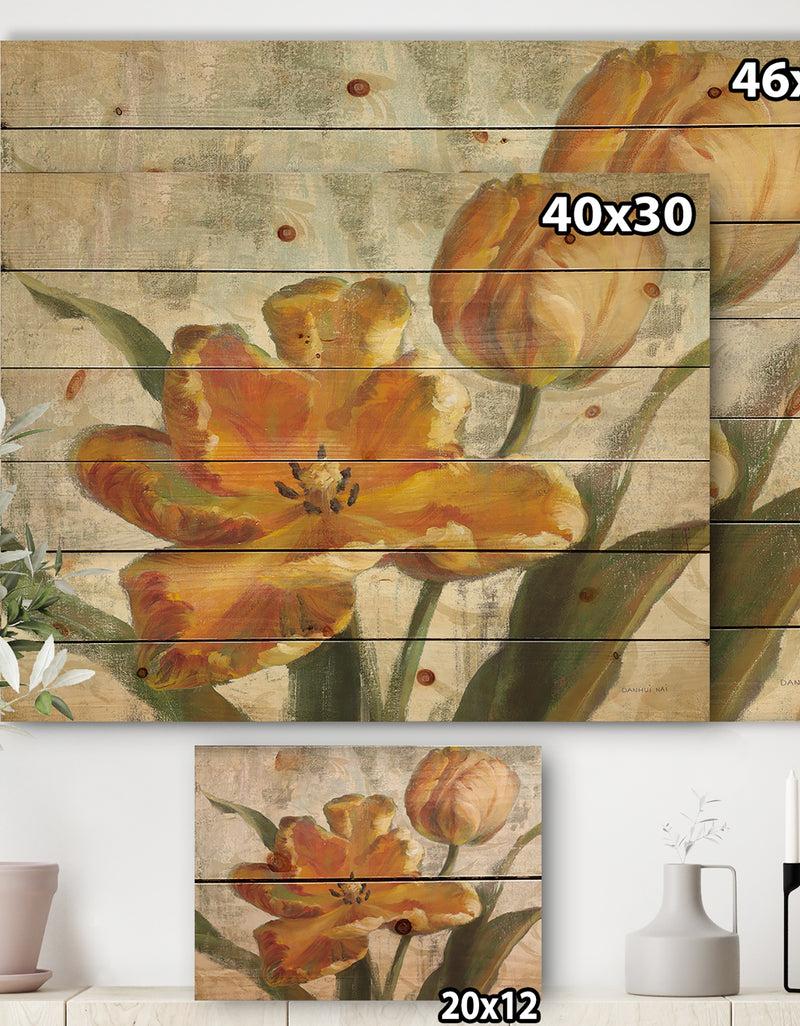 Designq Parrot Tulips I On Ivory - Cabin & Lodge Print On Natural Pine Wood