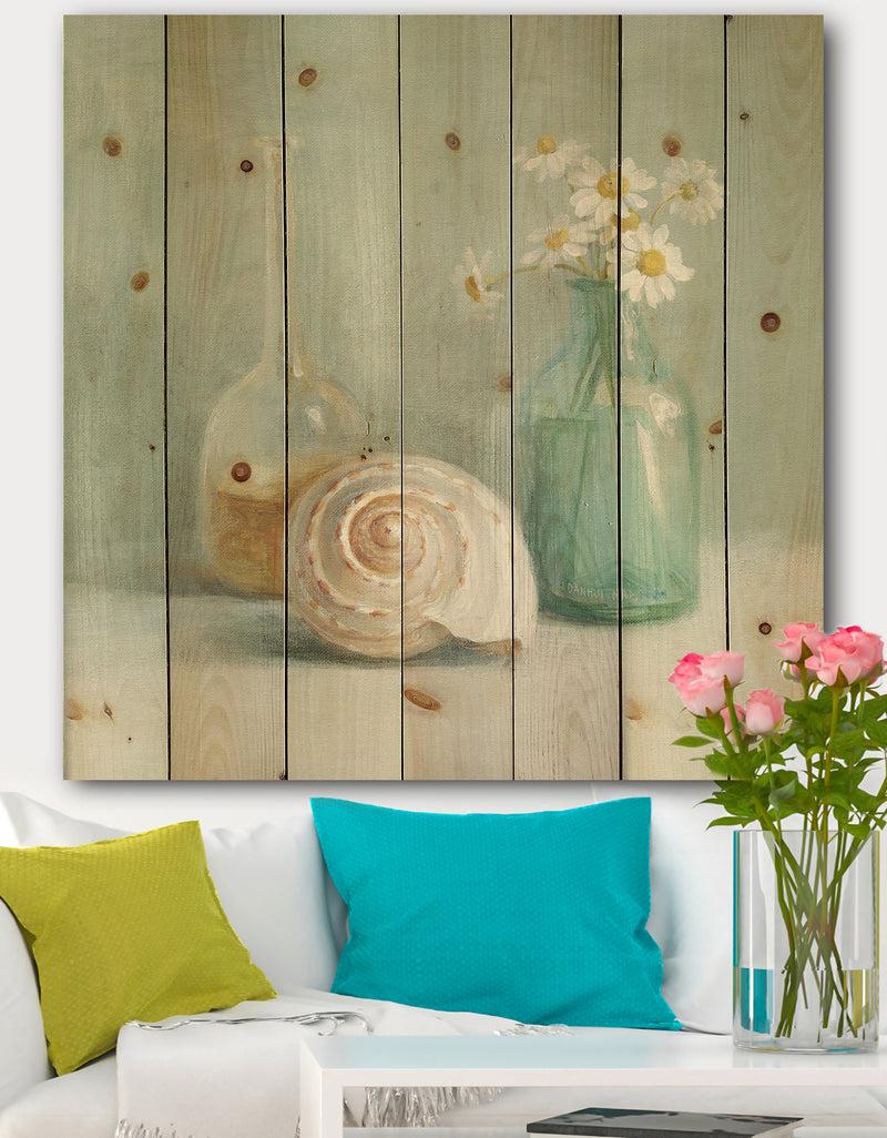 designq Pastel Bath III - Nautical & Beach Print on Natural Pine Wood