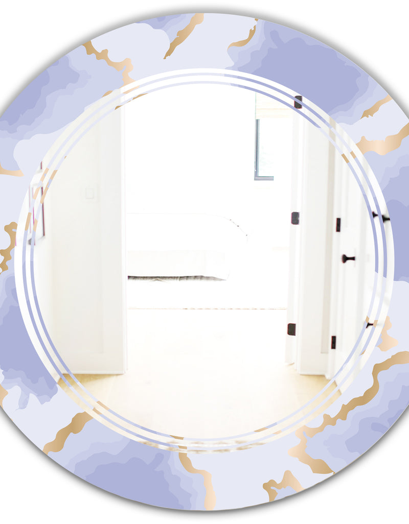 Designq Pastel Blue And Gold Abstract Shapes Pattern - Modern Round Or Oval Wall Mirror - Triple C
