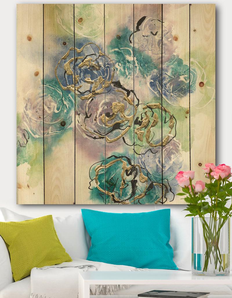 designq Pastel Foral Composition I - Cabin & Lodge Print on Natural Pine Wood