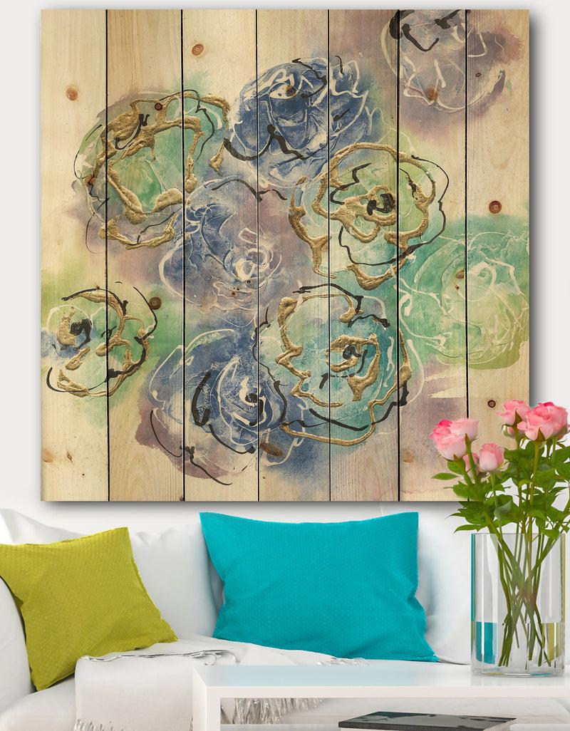 designq Pastel Foral Composition II - Cabin & Lodge Print on Natural Pine Wood
