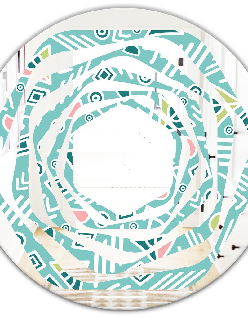 Designq Pastel Tribal Retro Pattern - Modern Round Or Oval Wall Mirror - Whirl