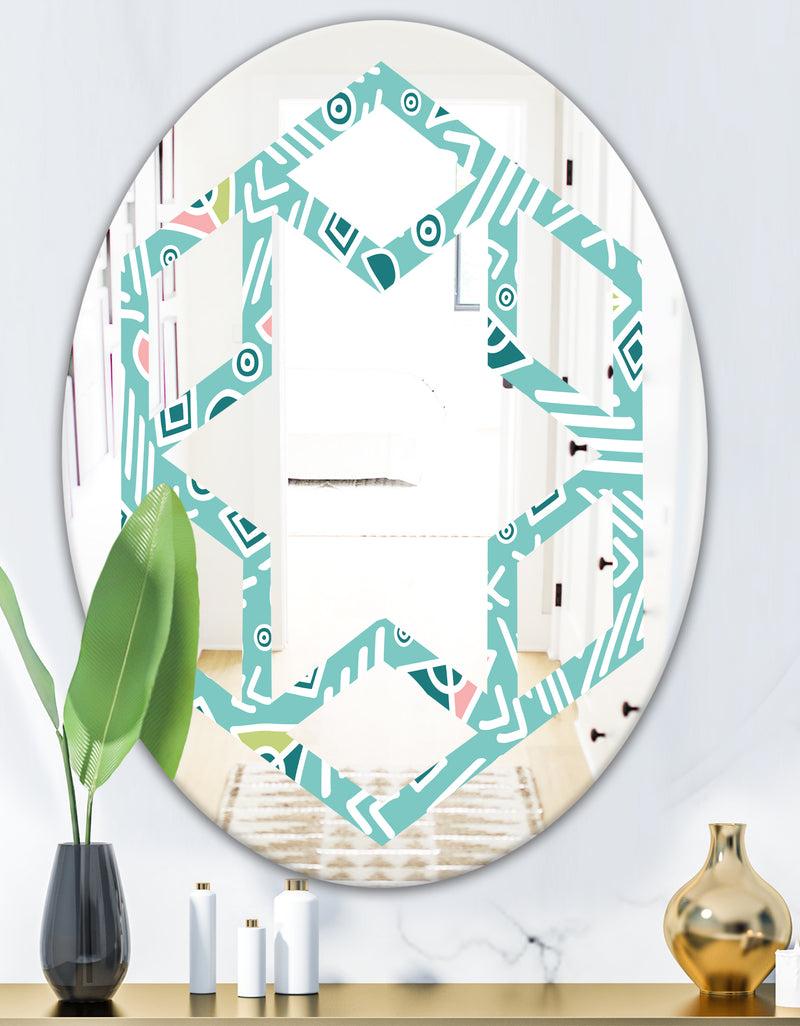 Designq Pastel Tribal Retro Pattern - Modern Round Or Oval Wall Mirror - Hexagon Star