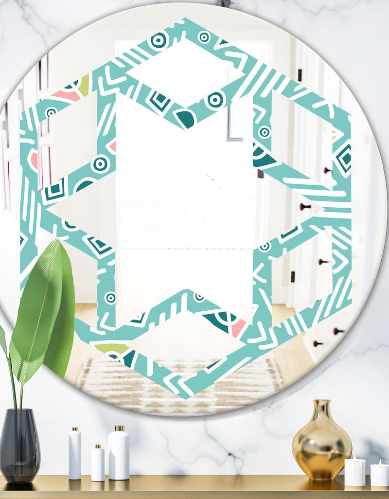 designq Pastel Tribal Retro Pattern - Modern Round or Oval Wall Mirror - Hexagon Star