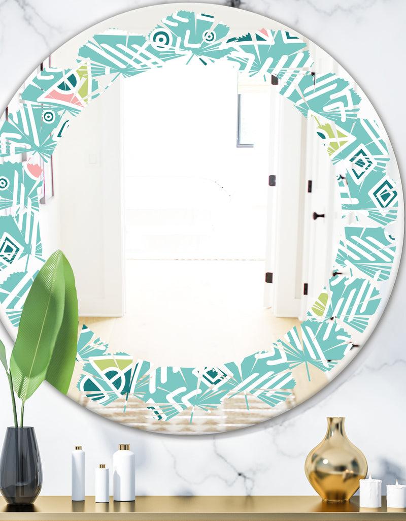 designq Pastel Tribal Retro Pattern - Modern Round or Oval Wall Mirror - Leaves