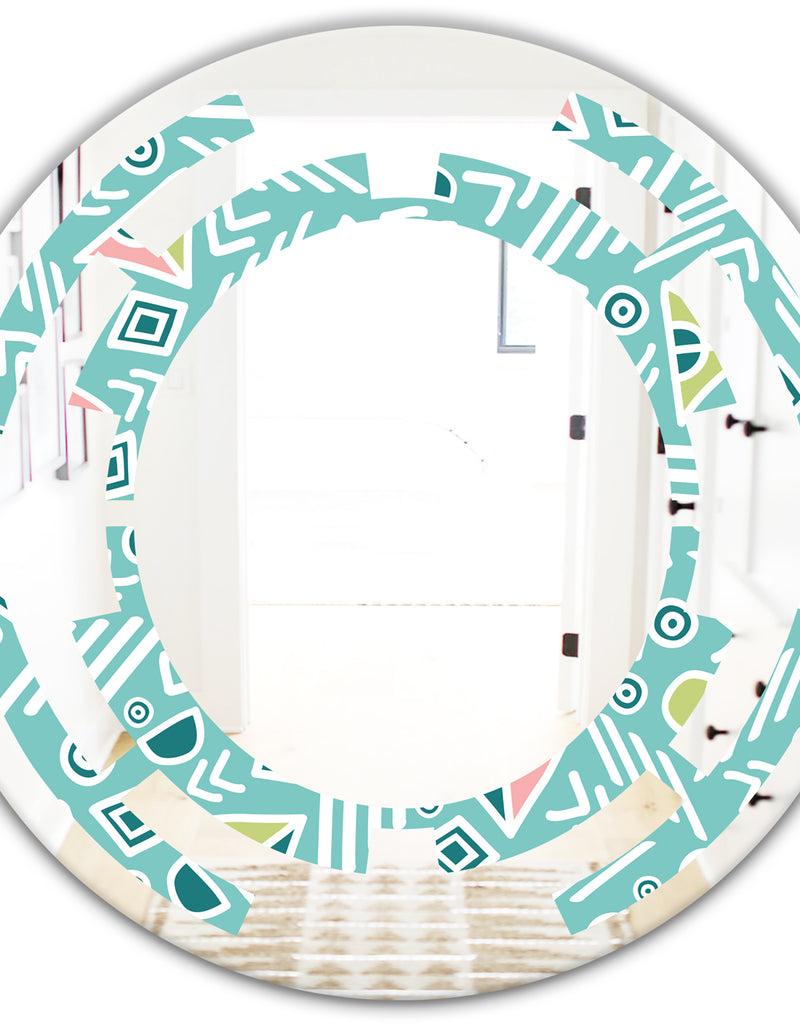 Designq Pastel Tribal Retro Pattern - Modern Round Or Oval Wall Mirror - Space