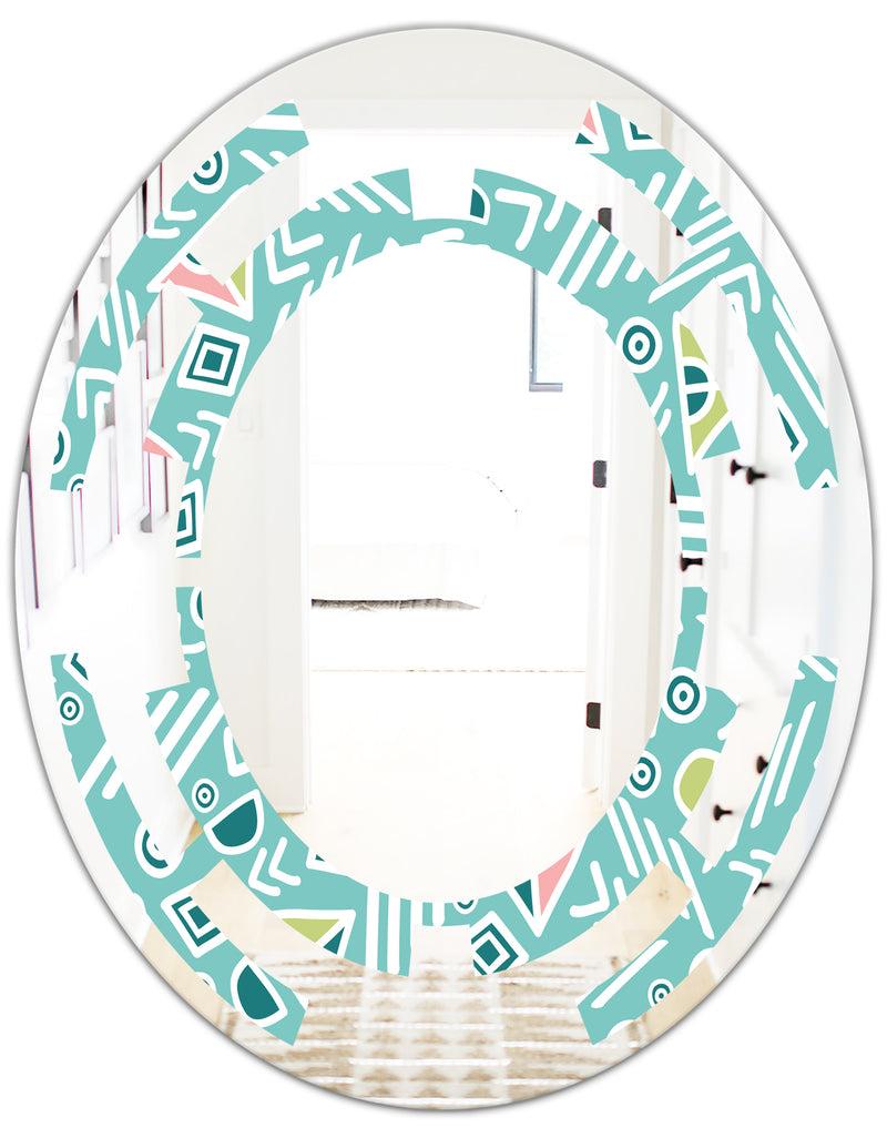 Designq Pastel Tribal Retro Pattern - Modern Round Or Oval Wall Mirror - Space