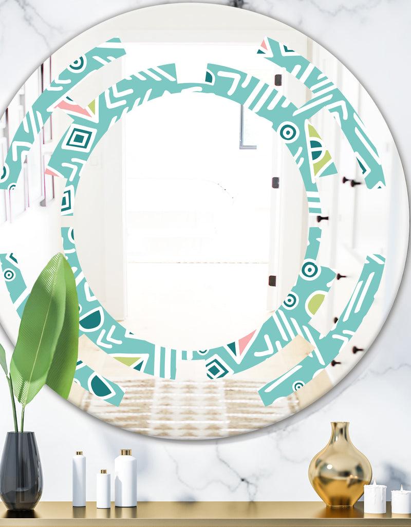 designq Pastel Tribal Retro Pattern - Modern Round or Oval Wall Mirror - Space