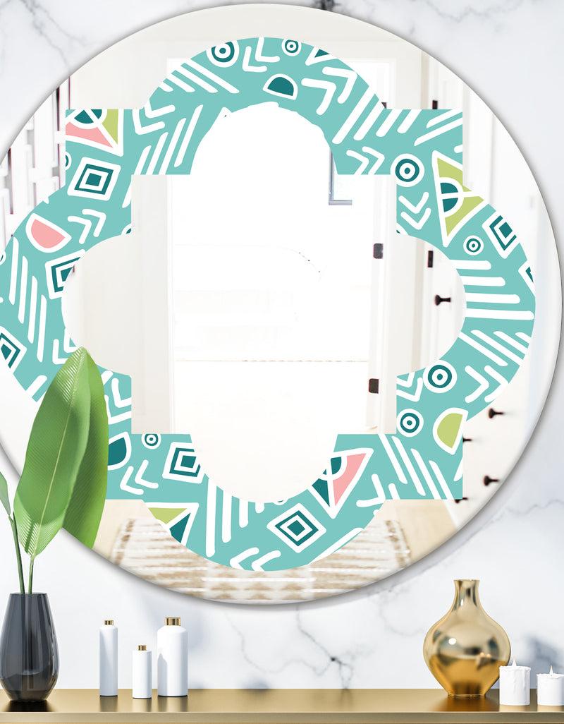 designq Pastel Tribal Retro Pattern - Modern Round or Oval Wall Mirror - Quatrefoil