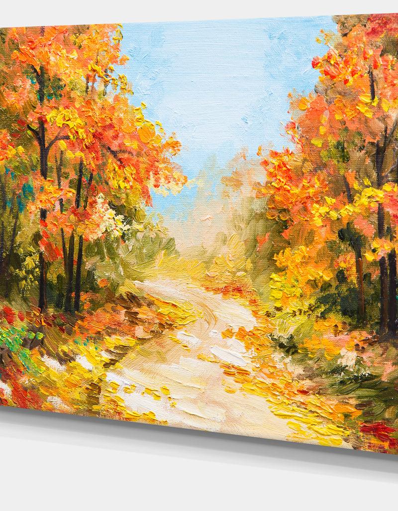 Designq Path In Autumn Forest - Landscape Canvas Artwork