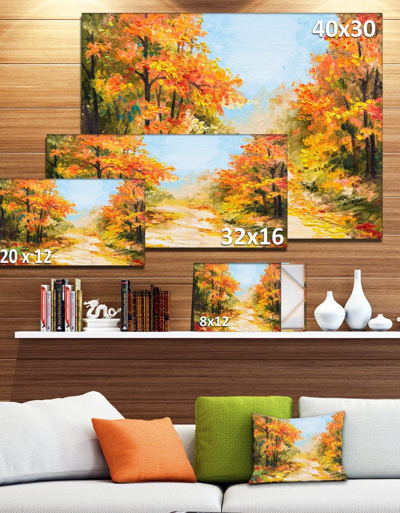 Designq Path In Autumn Forest - Landscape Canvas Artwork