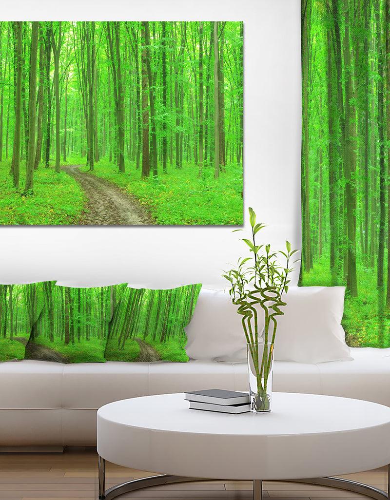 designq Pathway in Bright Green Forest - Modern Forest Canvas Art