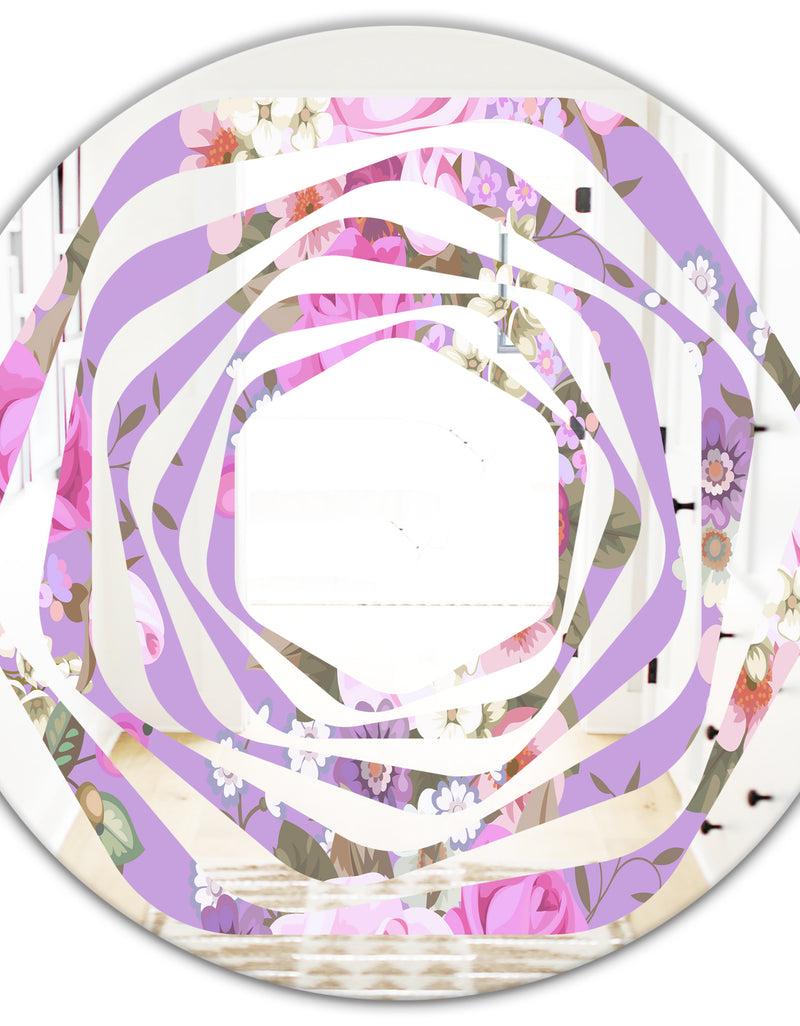 Designq Pattern With Country Roses - Modern Round Or Oval Wall Mirror - Whirl