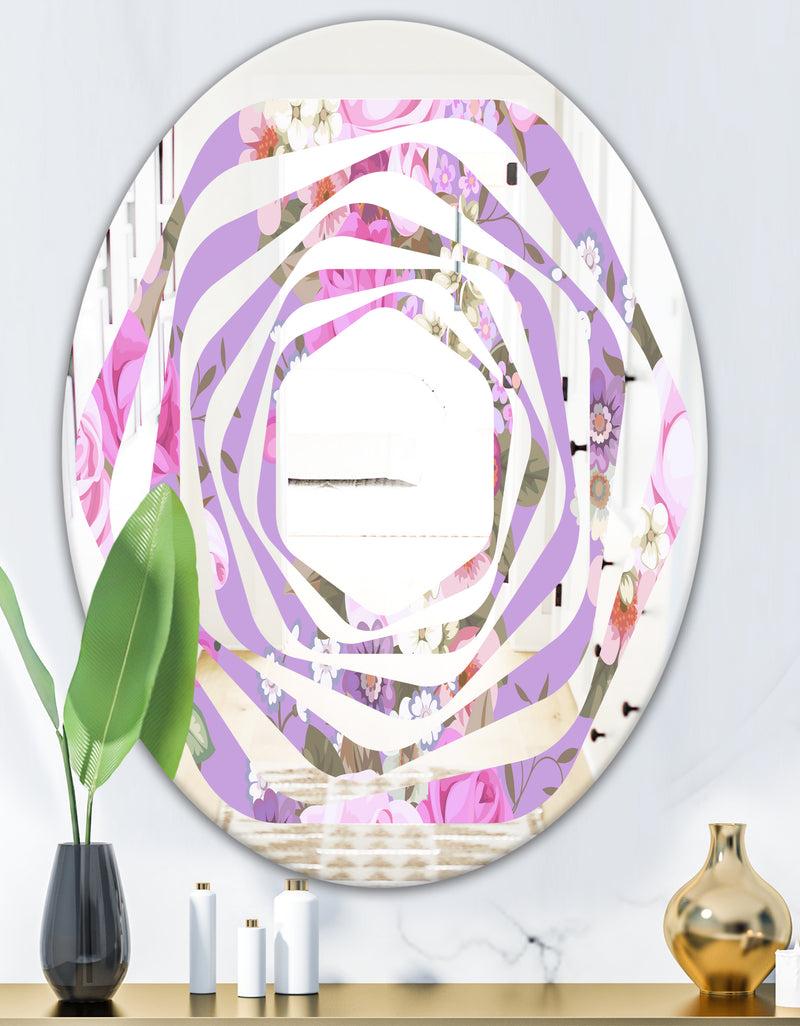 Designq Pattern With Country Roses - Modern Round Or Oval Wall Mirror - Whirl