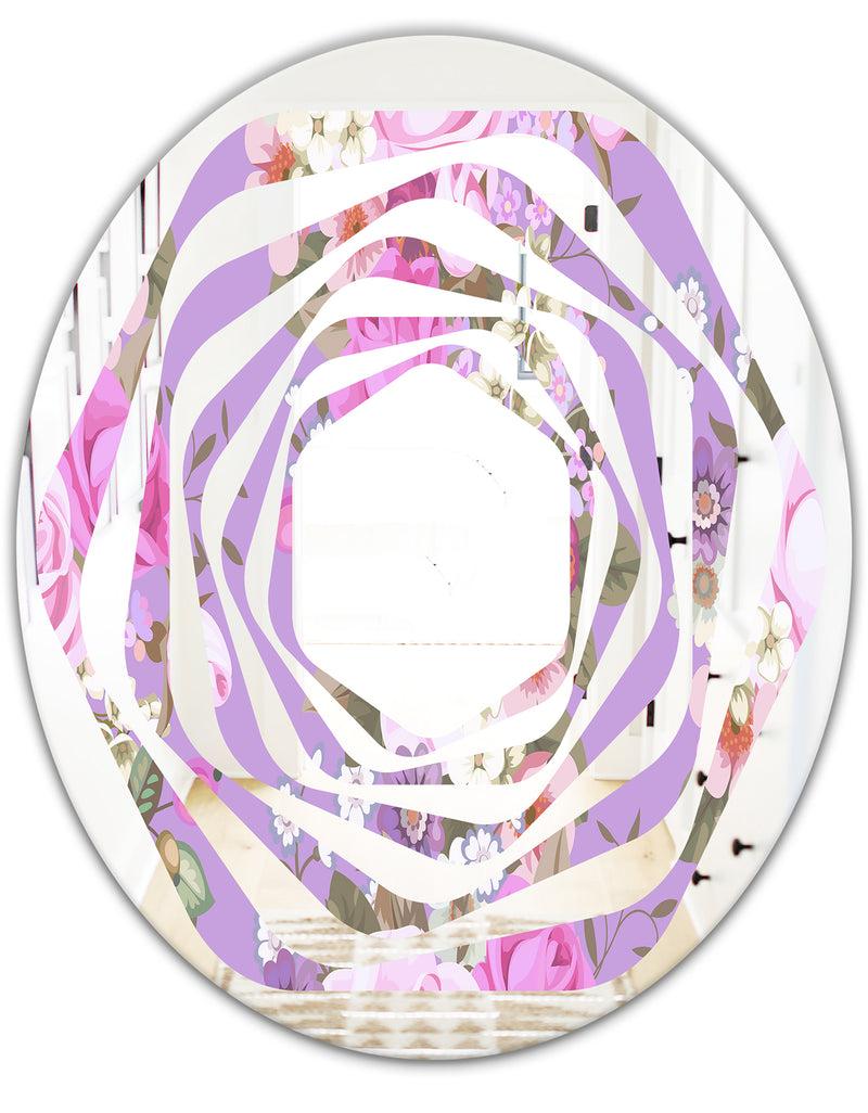 Designq Pattern With Country Roses - Modern Round Or Oval Wall Mirror - Whirl