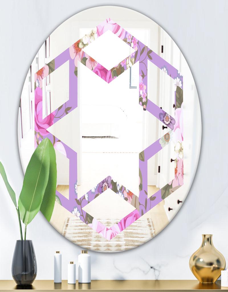 Designq Pattern With Country Roses - Modern Round Or Oval Wall Mirror - Hexagon Star
